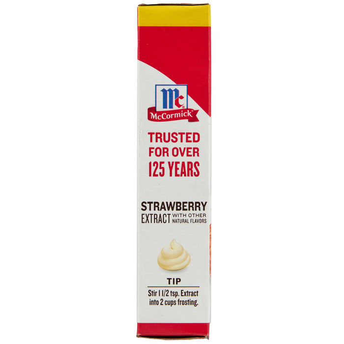 McCormick Strawberry Extract box with a tip to stir 1 1/2 tsp. extract into 2 cups frosting.