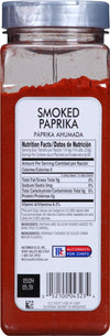 A McCormick for Chefs Smoked Paprika spice jar with nutrition facts and ingredients listed on the label.