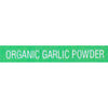 A green label with the text ORGANIC GARLIC POWDER in white.