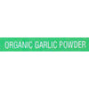 A green label with the text ORGANIC GARLIC POWDER in white.