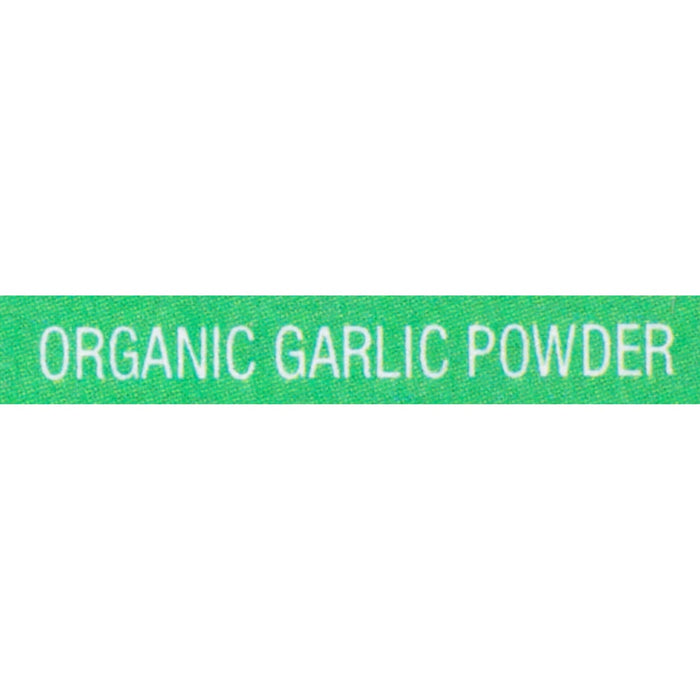 A green label with the text ORGANIC GARLIC POWDER in white.