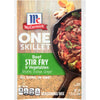 ['McCormick One Skillet Beef Stir Fry &amp; Vegetables seasoning mix package with a picture of the finished dish.']