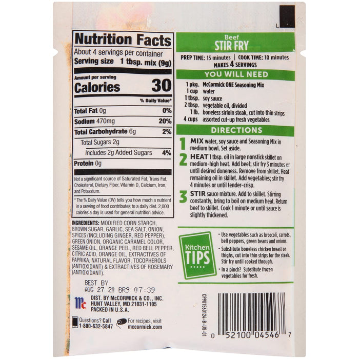 McCormick® Beef Stir Fry & Vegetables One Skillet Seasoning Mix, 1.25 oz