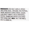 ['A list of ingredients for a product, including sea salt, garlic, spices, and parmesan cheese.']