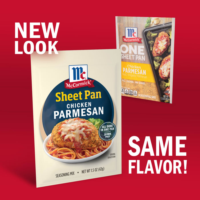 McCormick's Sheet Pan Chicken Parmesan mix features a new look but the same flavor.