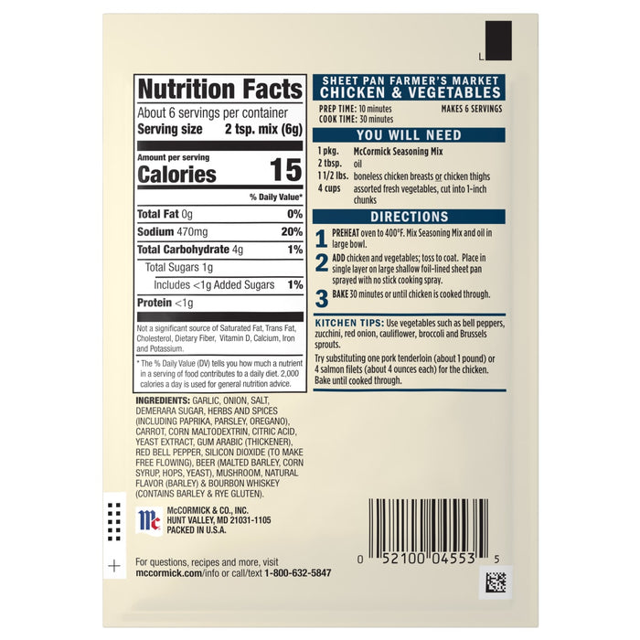 This is the nutrition facts and preparation instructions for McCormick Au Jus Gravy Mix.
