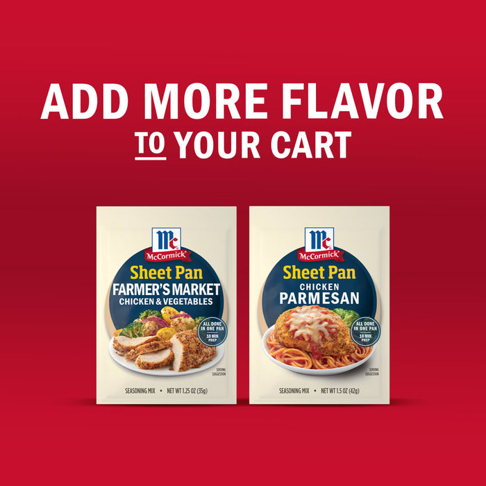 McCormick is advertising their Sheet Pan Savory Herb and Parmesan seasoning mixes to add more flavor to your cart.