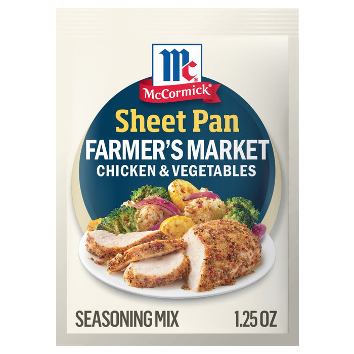 McCormick Sheet Pan Farmer's Market Chicken &amp; Vegetables seasoning mix packet.