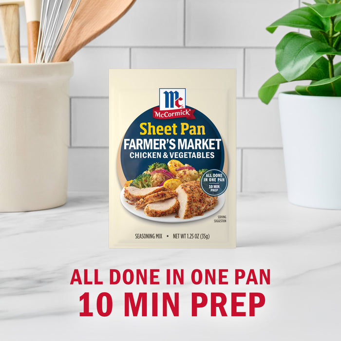 McCormick Sheet Pan Farmer's Market seasoning mix promises a complete meal in one pan with only 10 minutes of prep time.