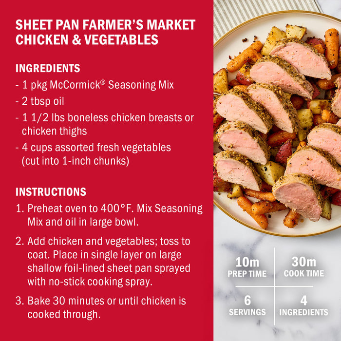 Sheet Pan Farmer's Market Chicken &amp; Vegetables recipe featuring McCormick seasoning mix.