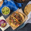 A delicious Carne Asada taco is displayed with fresh toppings and ingredients, showcasing the product's versatility.