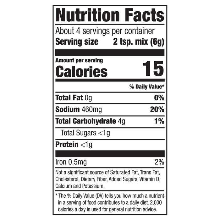 This is a nutrition facts label showing that a serving size of 2 tsp contains 15 calories.