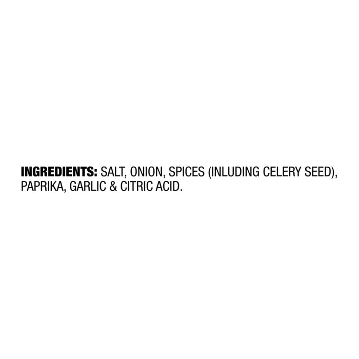 A list of ingredients for Mccormick Perfect Pinch Rotisserie Chicken Seasoning Powder 5 Oz including salt, onion, spices such as celery seed, paprika, garlic, and citric acid.