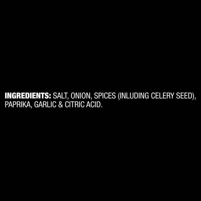 The ingredients list for Mccormick Perfect Pinch Rotisserie Chicken Seasoning Powder 5 Oz includes salt, onion, spices like celery seed, paprika, garlic, and citric acid.