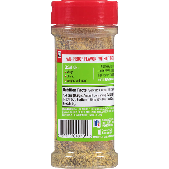 ['A bottle of McCormick Lemon Pepper Chicken seasoning.']