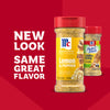 A promotional graphic featuring the updated packaging for Mccormick Perfect Pinch Lemon Pepper Seasoning Ground 5.75 Oz alongside the previous bottle design to highlight the new look and same great flavor.