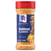 A clear bottle of Mccormick Perfect Pinch Steak Seasoning Ground 7 Oz is shown with a red cap and a blue label featuring a serving suggestion of steak and fries.