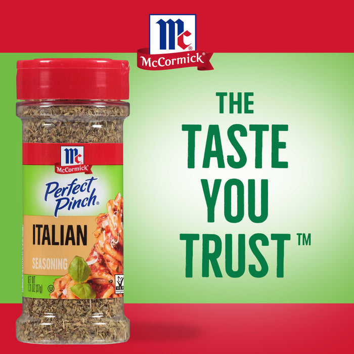 McCormick Perfect Pinch Italian Seasoning is shown with the tagline The Taste You Trust.