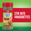 A bottle of McCormick Perfect Pinch Italian seasoning is displayed with the suggestion to stir it into vinaigrettes.