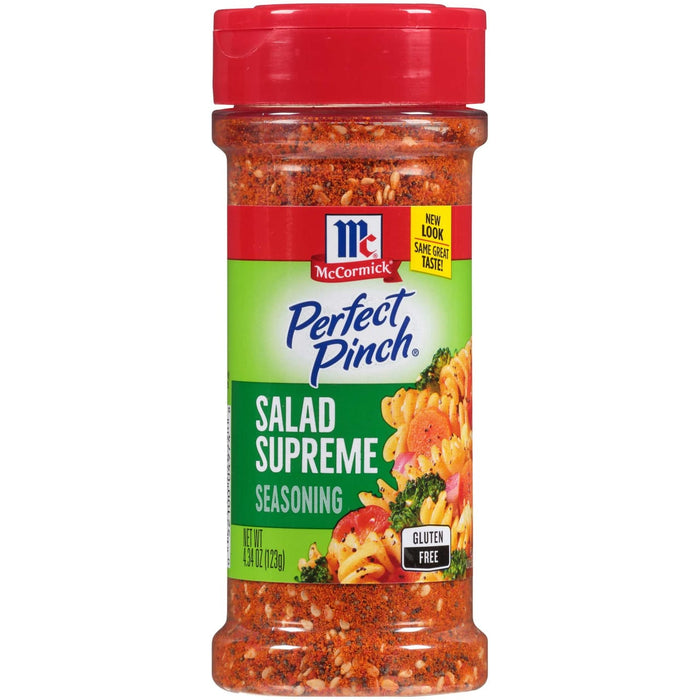 A bottle of McCormick Perfect Pinch Salad Supreme seasoning.