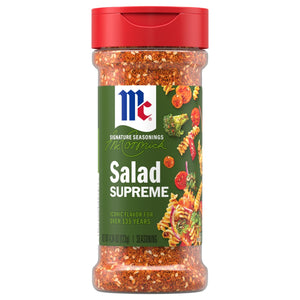 A bottle of McCormick Perfect Pinch Salad Supreme seasoning.