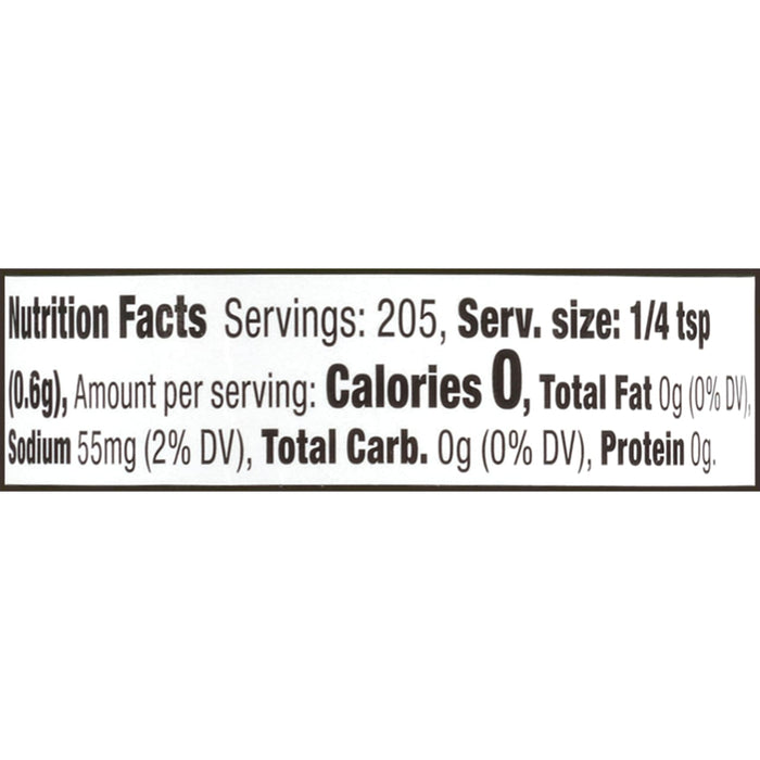 ['Nutrition facts for a 1/4 teaspoon serving of the product.']