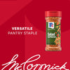 A bottle of Mccormick Signature Seasoning Salad Supreme Oz is displayed against a red background with the text Versatile Pantry Staple and the brand logo.