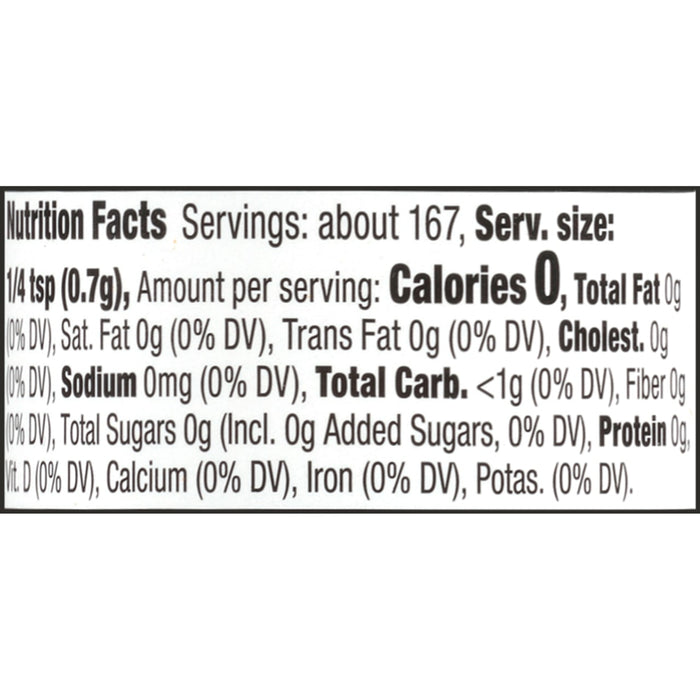 Nutrition facts for a serving of the product which is 1/4 teaspoon.