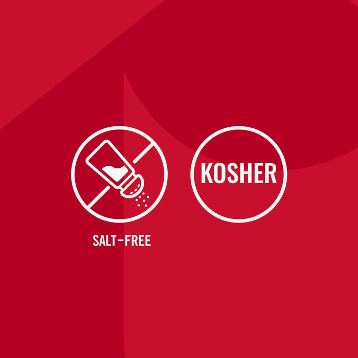 An infographic for Mccormick Garlic And Herb Seasoning Ground 4.37 Oz featuring icons that indicate the product is salt-free and kosher.