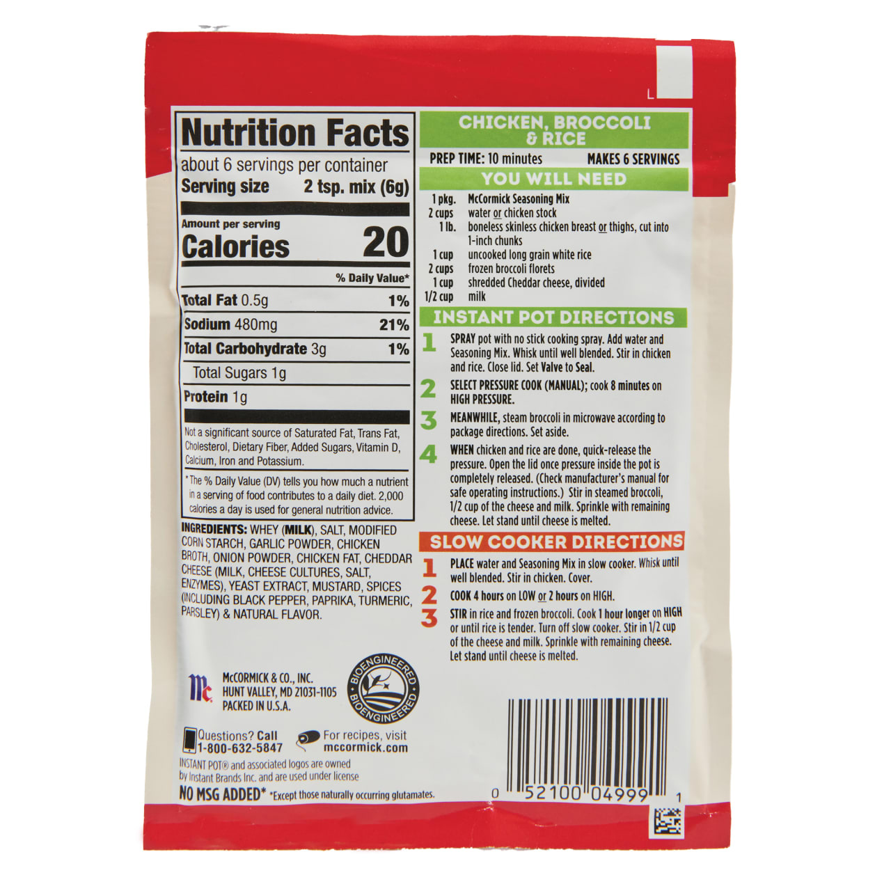 mccormick instant pot mixes Chicken, Broccoli and Rice Instant Pot Seasoning Mix