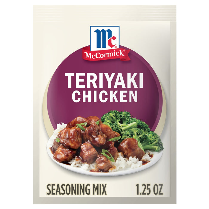 A packet of McCormick Teriyaki Chicken seasoning mix is displayed.