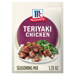 A packet of McCormick Teriyaki Chicken seasoning mix is displayed.