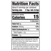 Nutrition facts label for a product with 15 calories per serving.