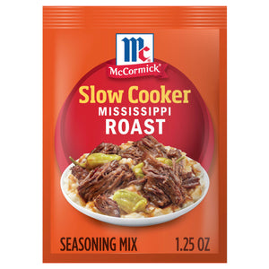 McCormick Slow Cooker Mississippi Roast seasoning mix packet.