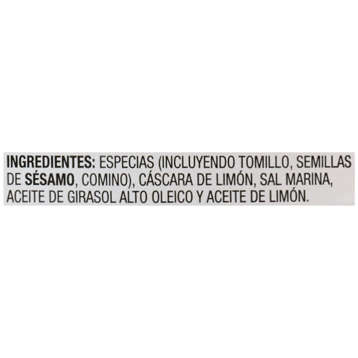 The ingredients list for Mccormick Culinary Zaatar Seasoning Assorted Form 12.5 Oz is shown in Spanish, detailing spices like thyme, sesame seeds, and cumin.