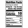 ['Nutrition facts label for a product with 10 calories per serving.']