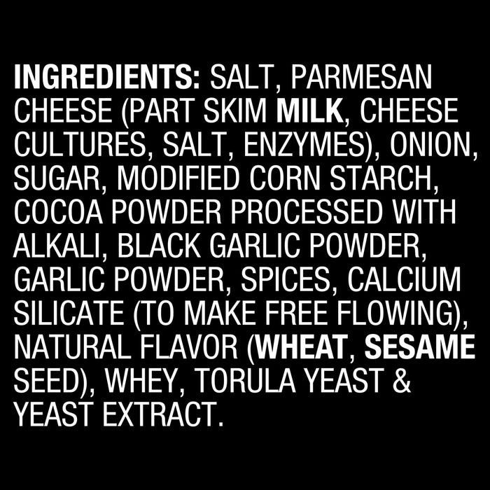 ['A list of ingredients for a product, including salt, parmesan cheese, onion, sugar, and more.']