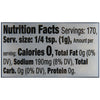 ['Nutrition facts label for a product with 0 calories per serving.']