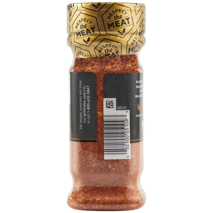 ['A glass jar of Grill Mates Respect the Meat Chicken seasoning.']