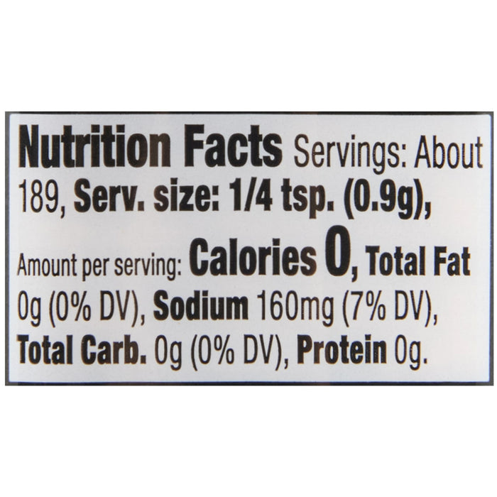 ['Nutrition facts label for a product with 0 calories per serving.']