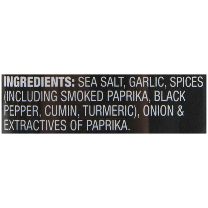 ['A black label with white text listing the ingredients for a seasoning blend.']
