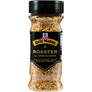 A bottle of McCormick Grill Mates Garlic &amp; Crushed Herbs seasoning.