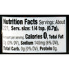 Nutrition facts label for a product with 0 calories per serving.