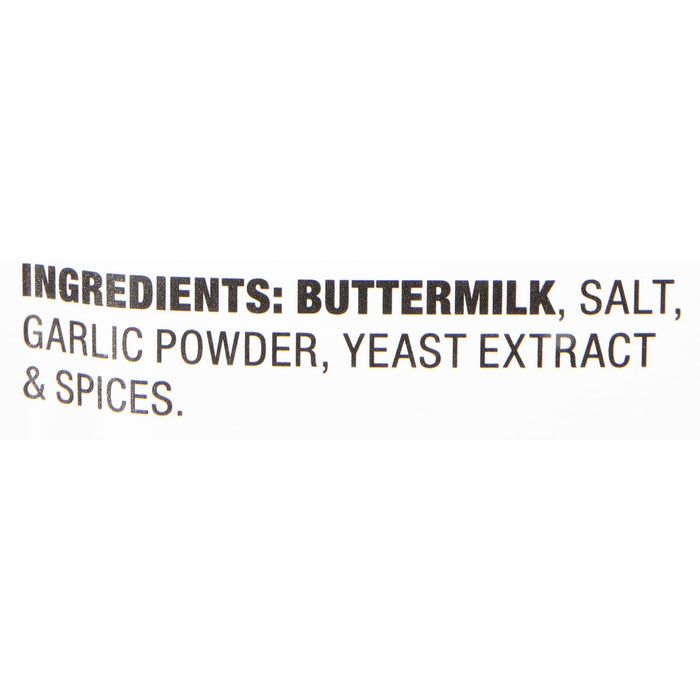 ['Ingredients for the product are buttermilk, salt, garlic powder, yeast extract and spices.']