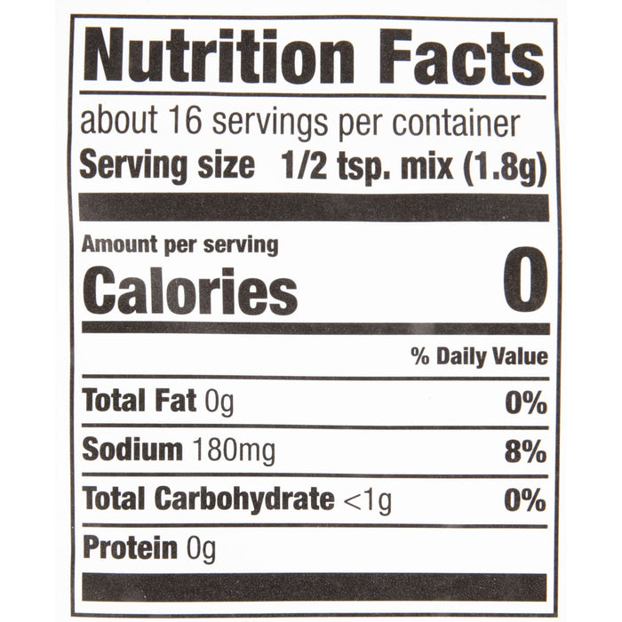 ['Nutrition facts label for a product with 0 calories per serving.']
