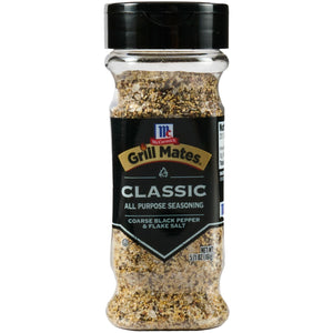 A bottle of McCormick Grill Mates Classic All Purpose Seasoning.