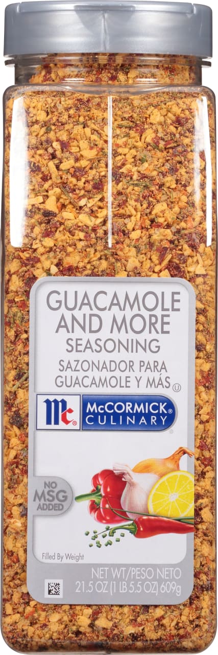 ['A jar of McCormick Culinary Guacamole and More Seasoning.']