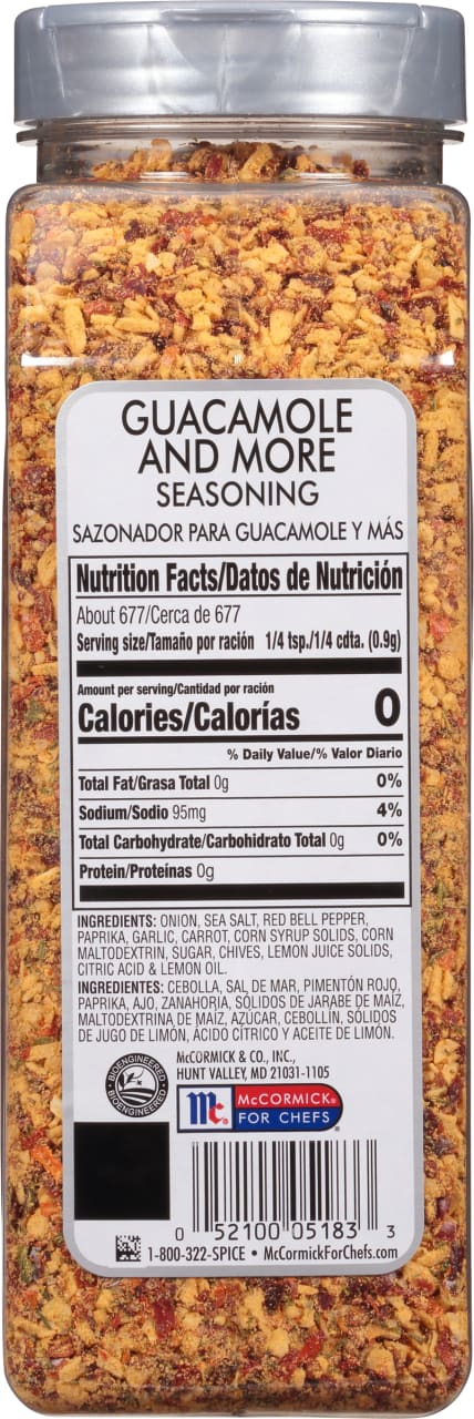 ['A container of McCormick for Chefs Guacamole and More Seasoning.']