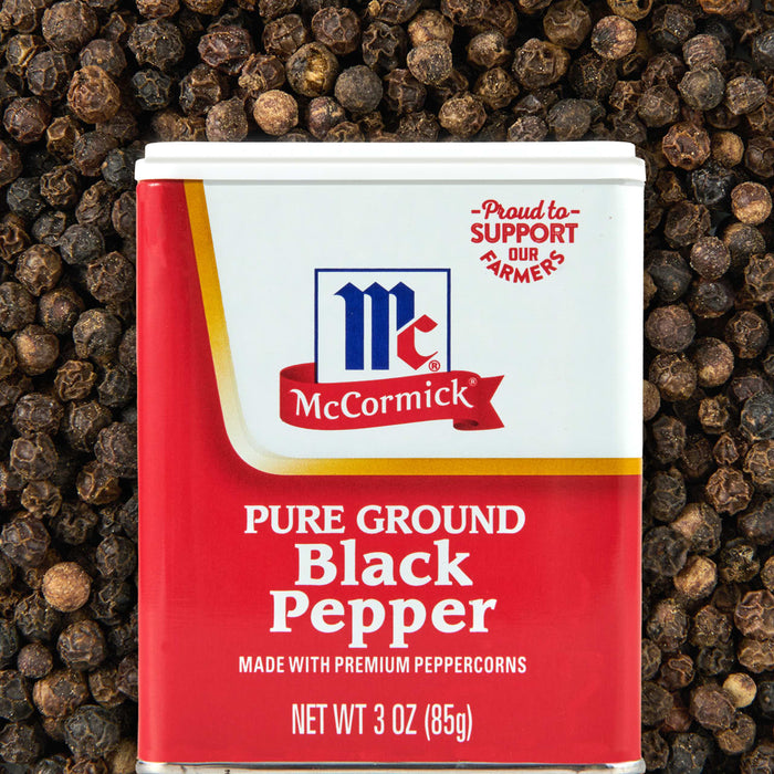 ['A can of McCormick Pure Ground Black Pepper.']