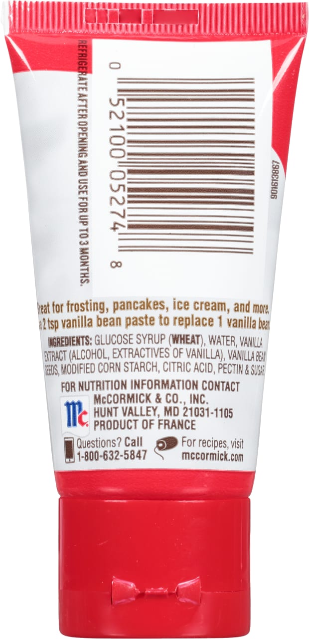 ['McCormick Vanilla Extract tube with product information and barcode.']